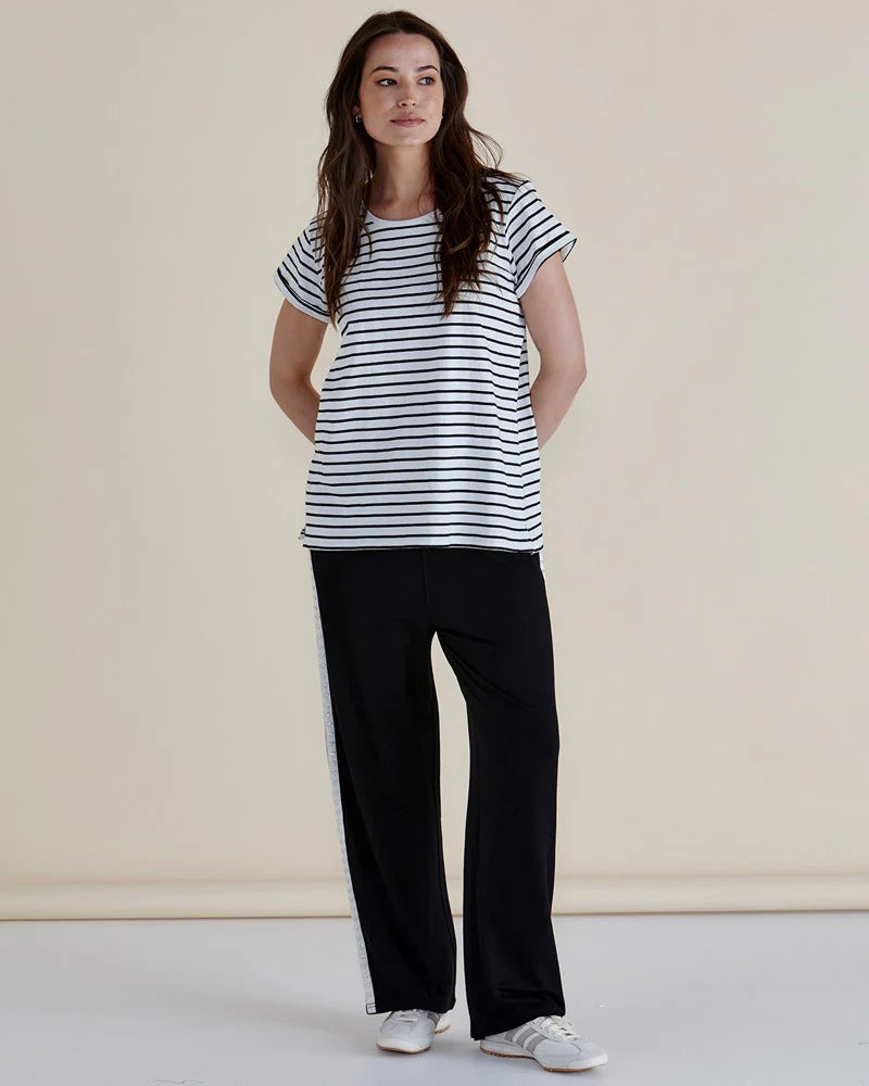 Caia Crew Tee Black Stripe Tops Betty Basics