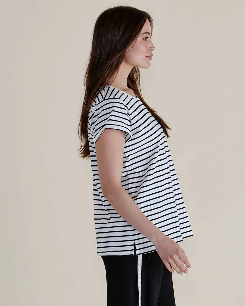 Caia Crew Tee Black Stripe Tops Betty Basics