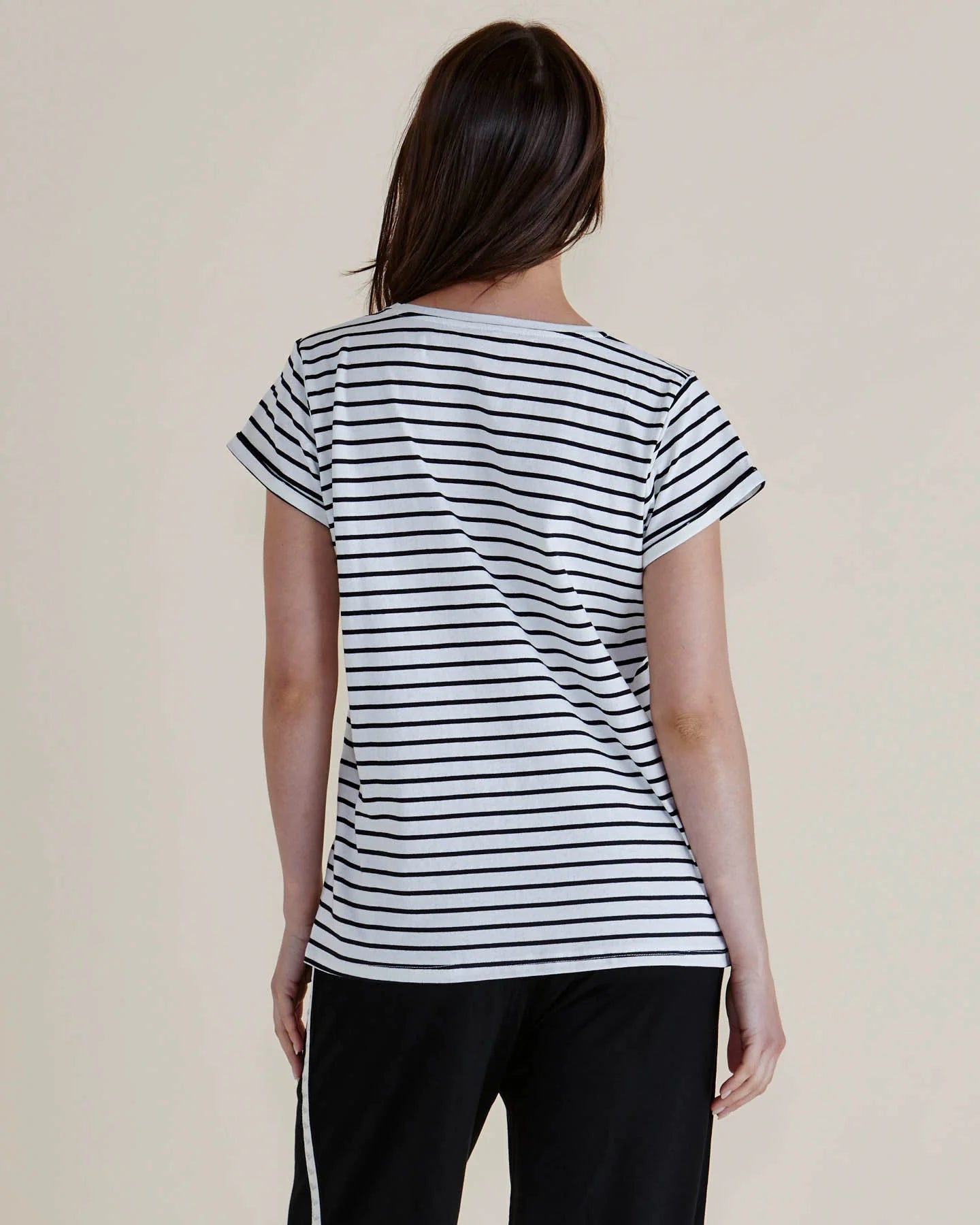 Caia Crew Tee Black Stripe Tops Betty Basics
