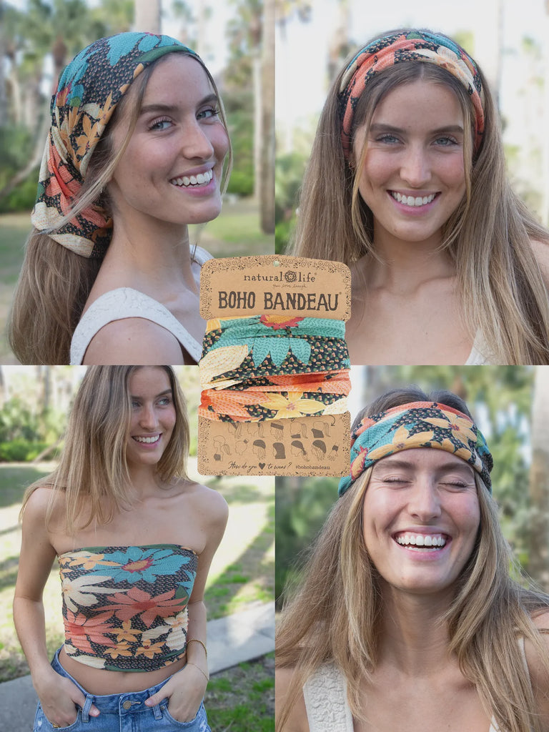 Boho Bandeau Blue Coral Cream Floral Bandeau Natural Life   