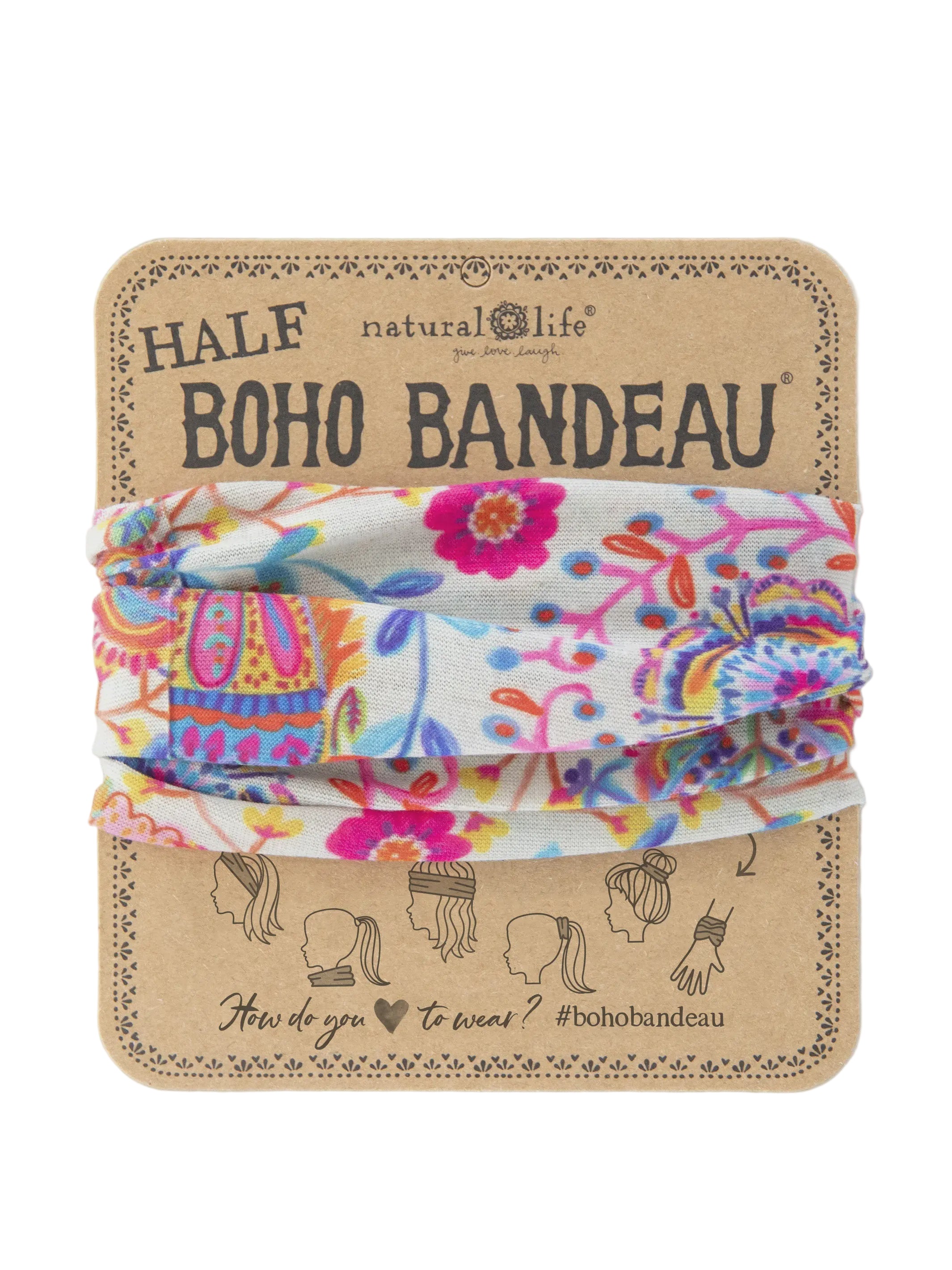 Boho Bandeau Half Black Print Folk Cream Bandeau Natural Life
