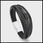 Mens Bracelet Leather Black Silver Bracelets and Bangles Beecham