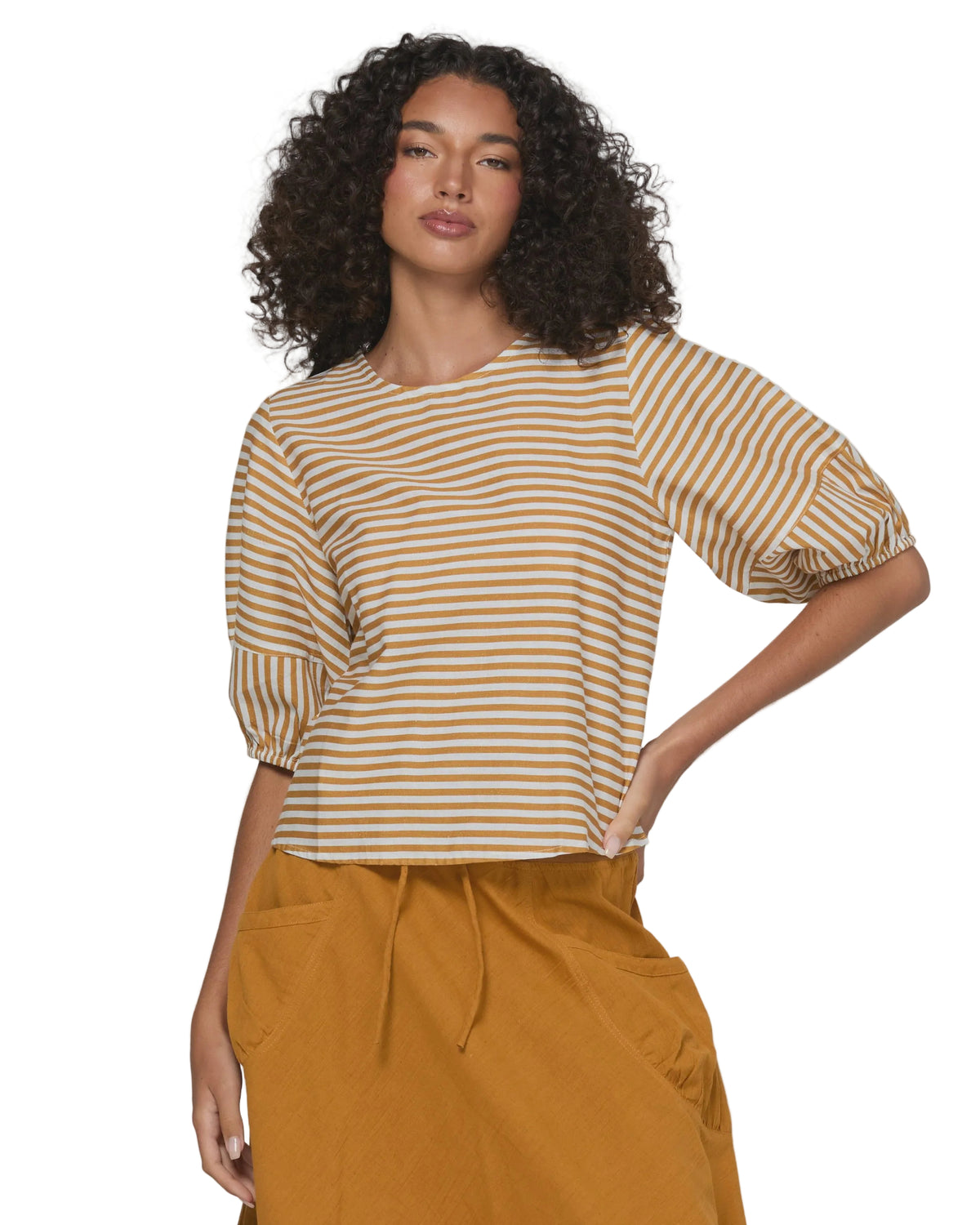 Ava Top Mustard Stripe Tops Boom Shankar 10