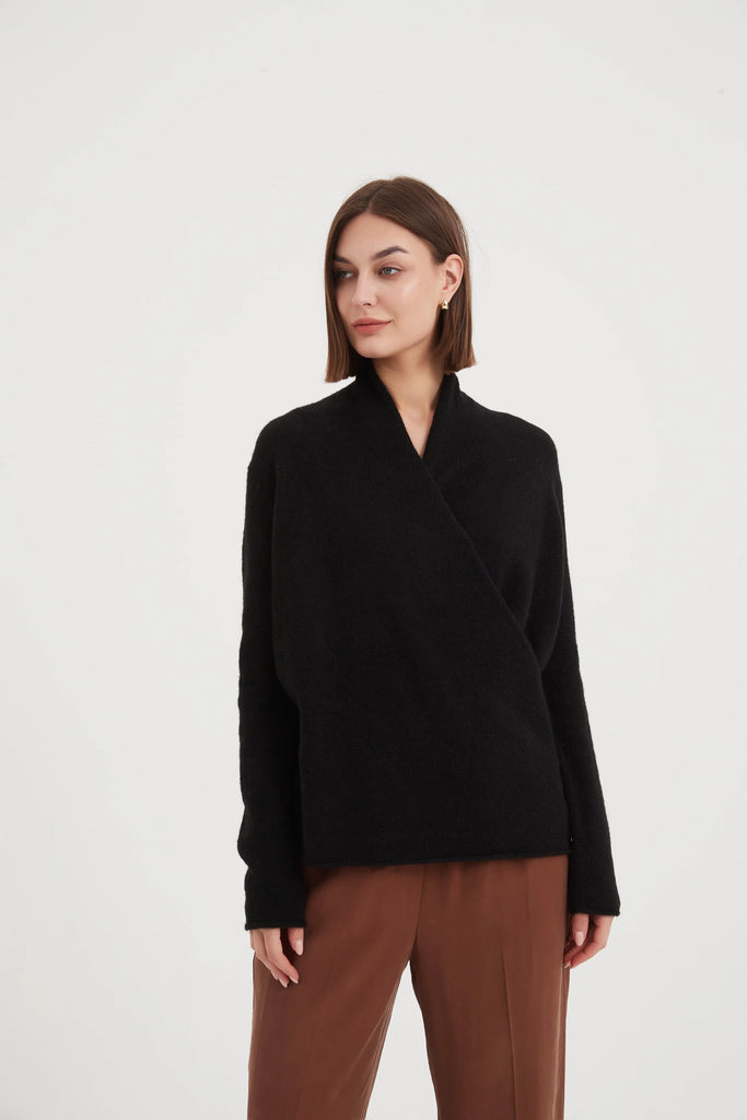 Wrap Front Knit Black - Global Free Style