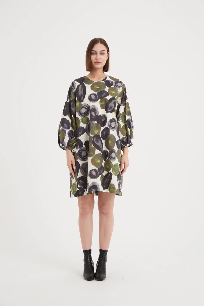 Tuck Cuff Oversized Dress Moss Spot - Global Free Style