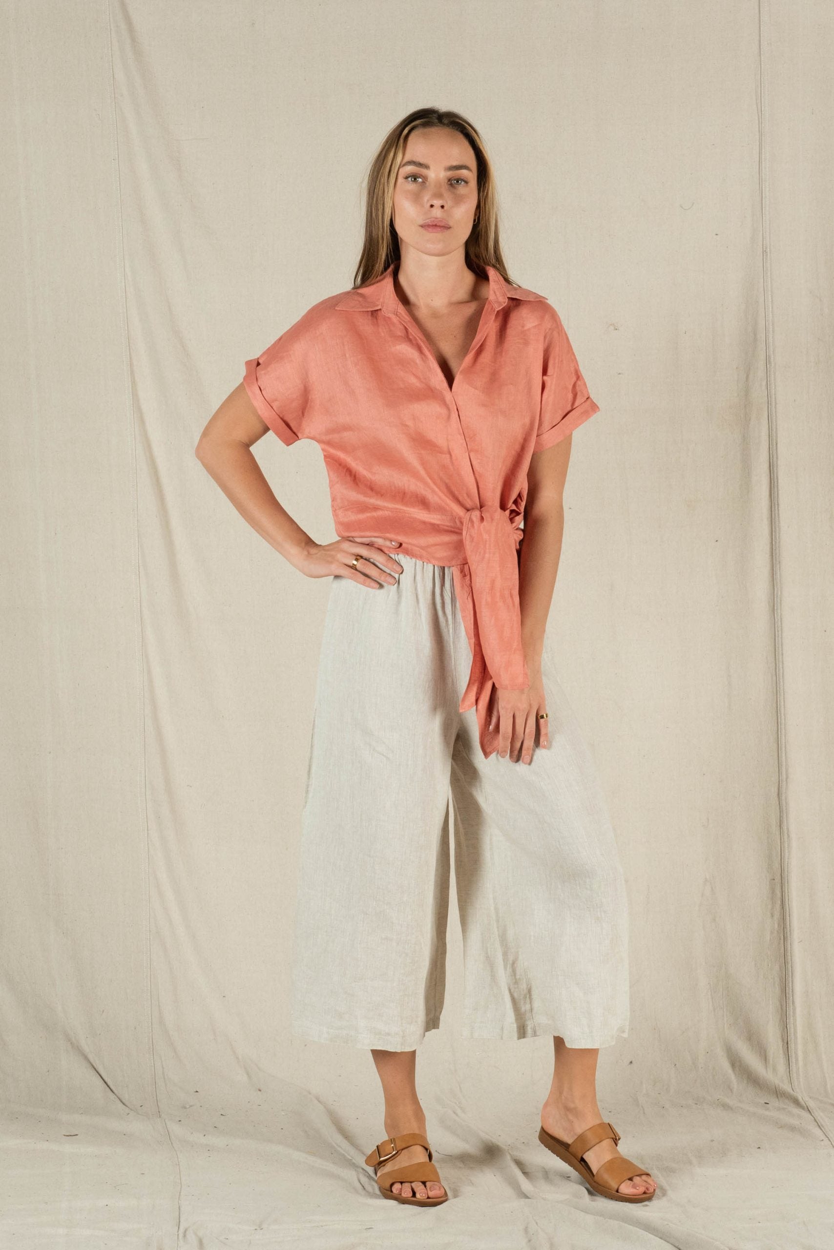Baker Linen Shirt Papaya Tops Valeria Label