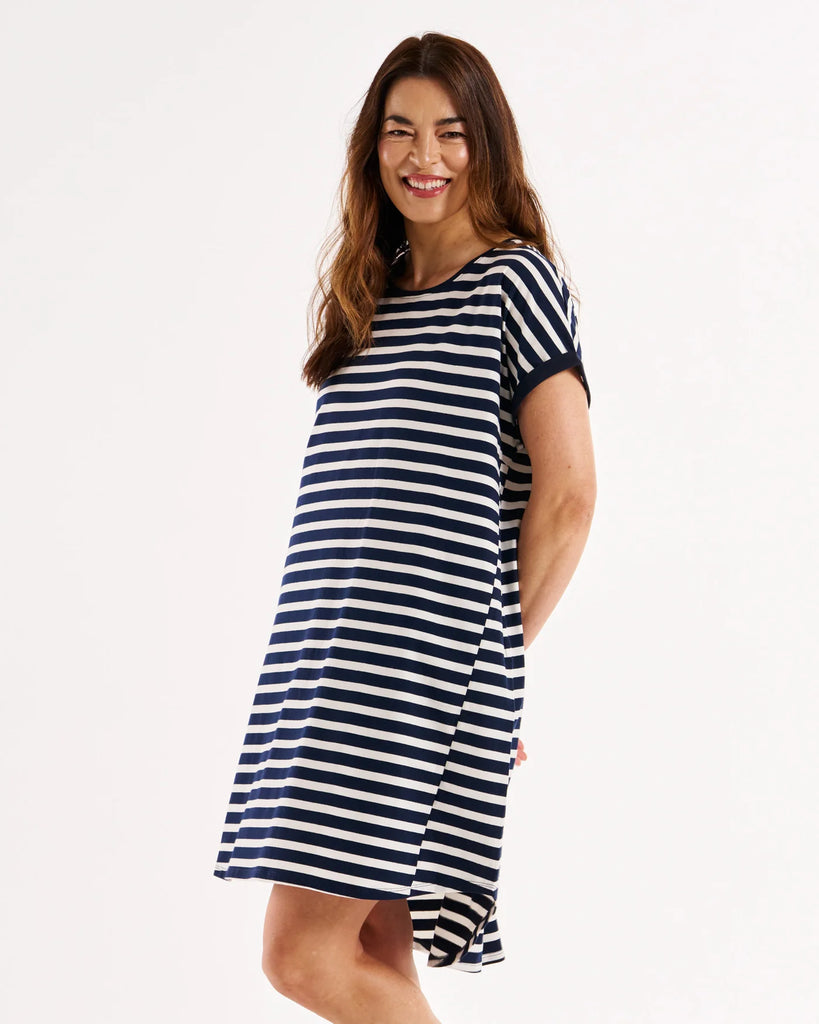 Maxine T-Shirt Dress Navy Stripe Dresses Betty Basics   