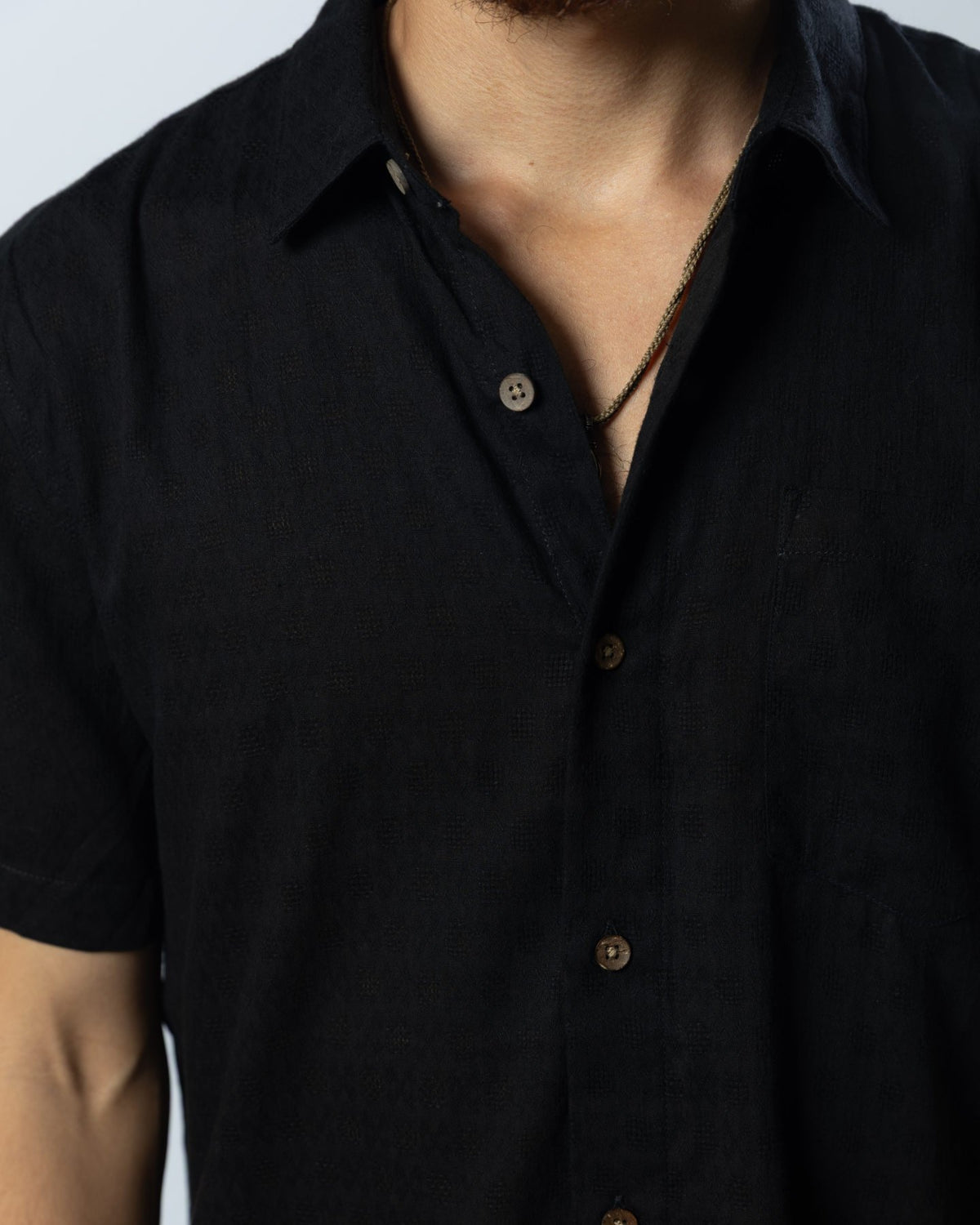 Panama Weave Black Mens Shirt Mens Tops Skumi