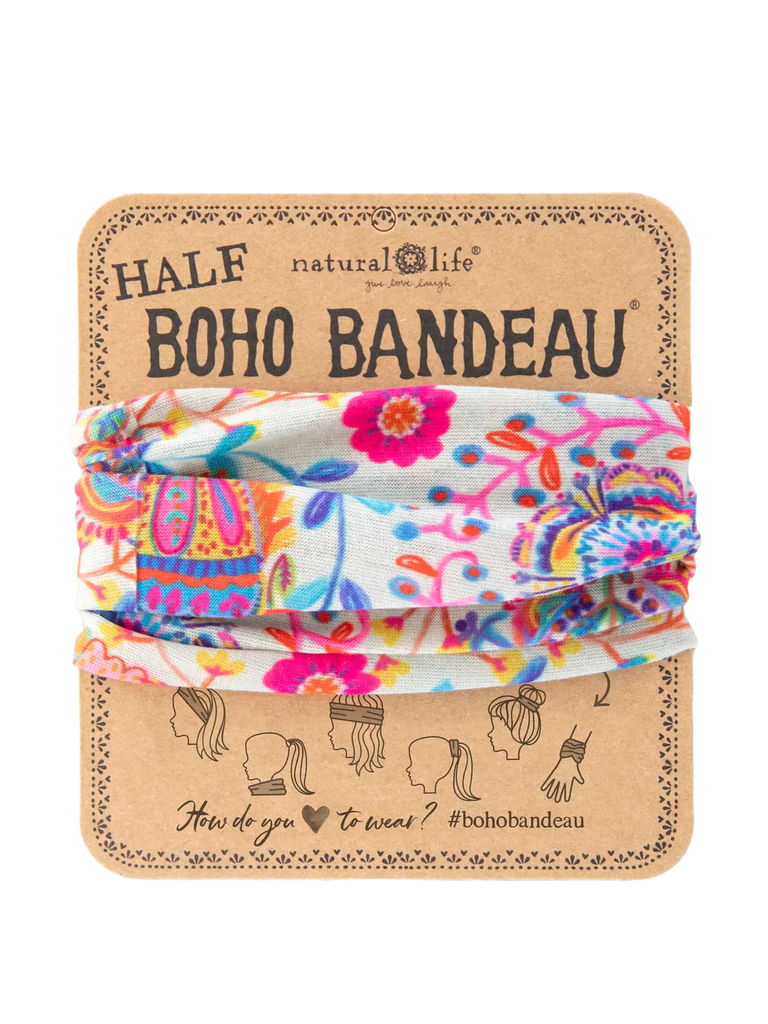 Boho Bandeau Half Black Print Folk Cream Bandeau Natural Life   