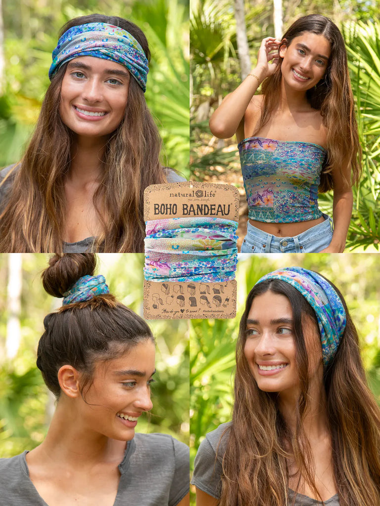 Boho Bandeau Blue Watercolour Patchwork Bandeau Natural Life   