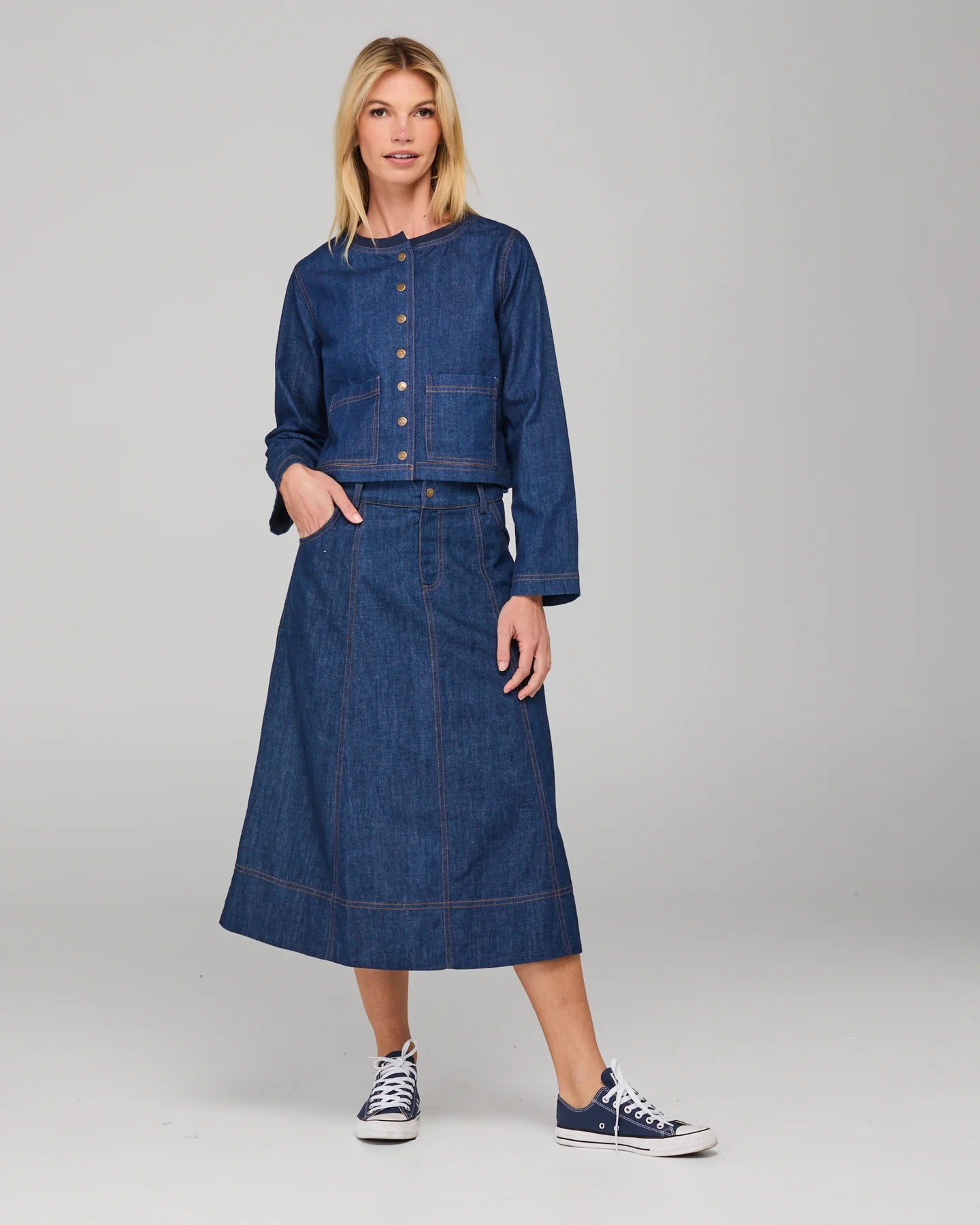 Fumiko Skirt Dark Denim Skirts Boom Shankar