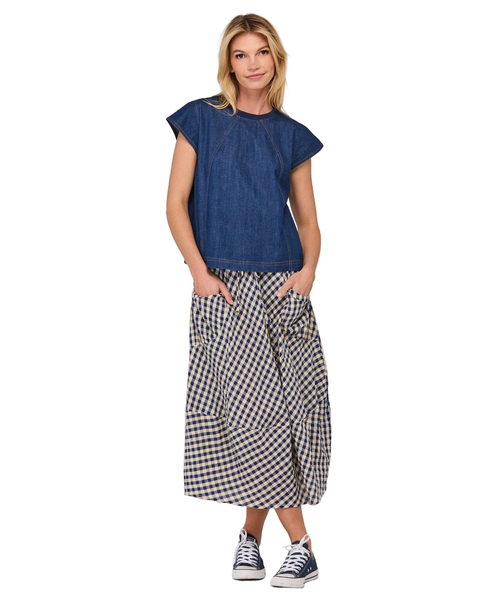 Guru Skirt Navy Seersucker Skirts Boom Shankar 6
