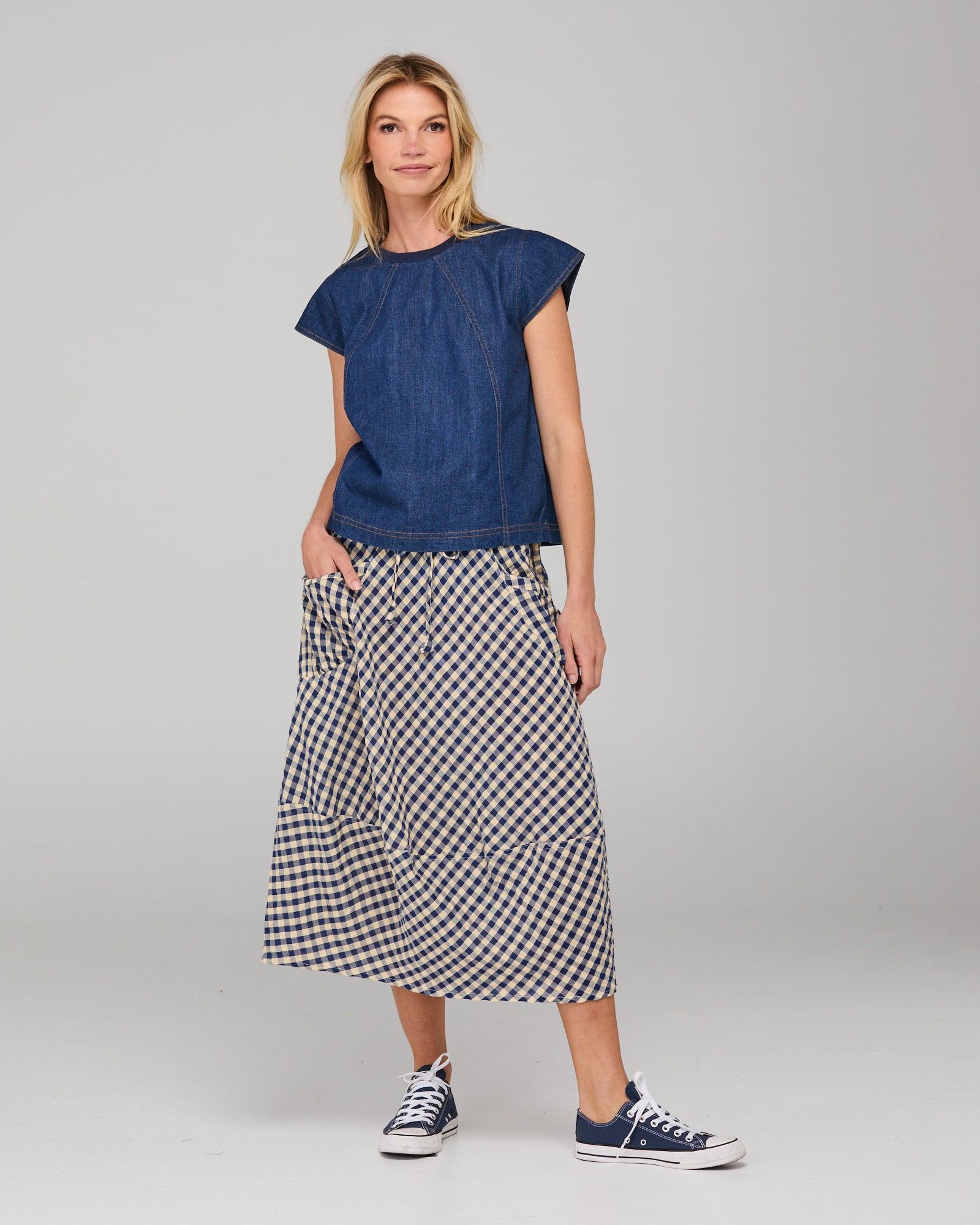 Guru Skirt Navy Seersucker Skirts Boom Shankar