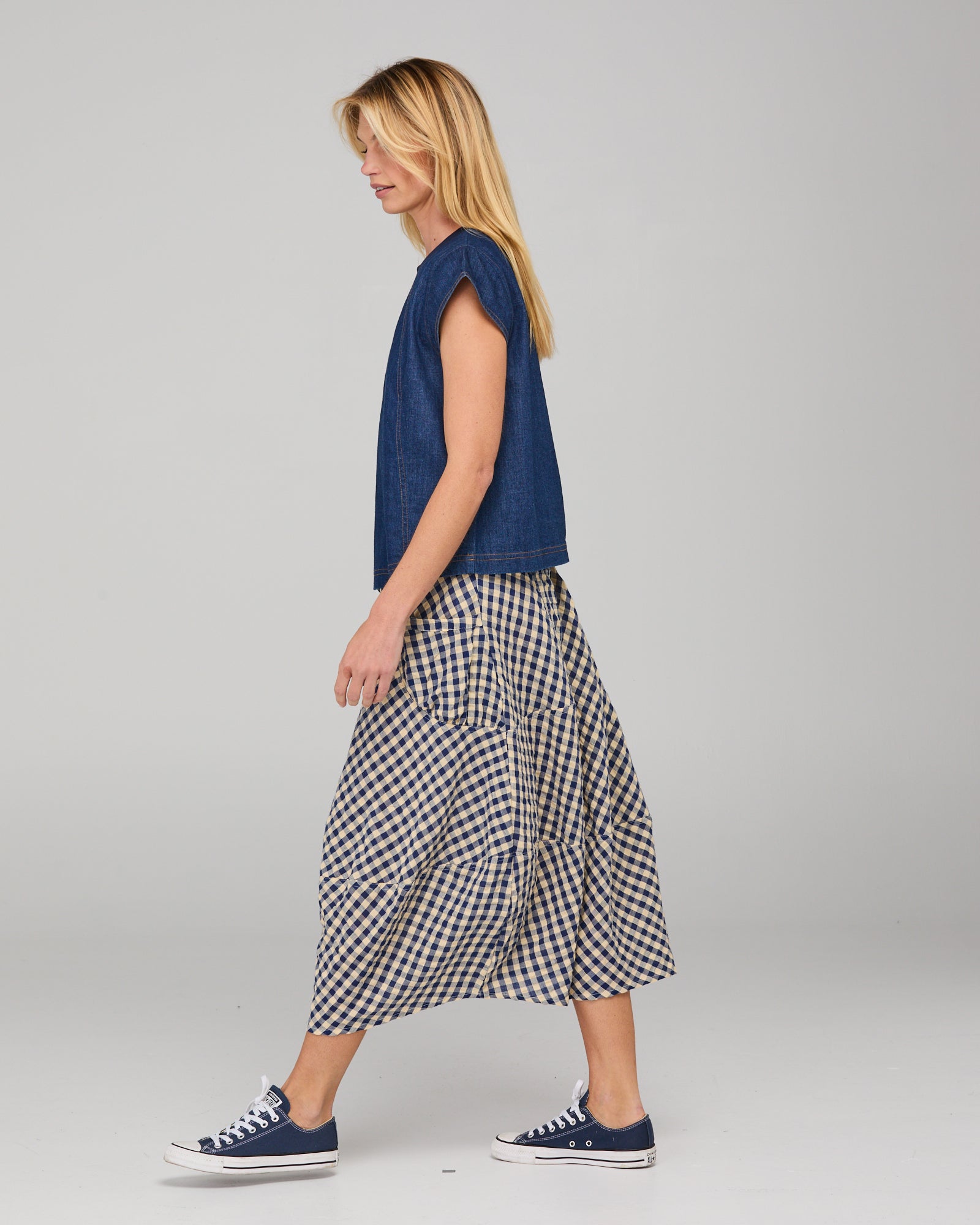 Guru Skirt Navy Seersucker Skirts Boom Shankar