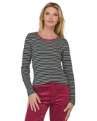 Bellissimo L/S Top Stripe Khaki/Navy Tops Boom Shankar XS(6)