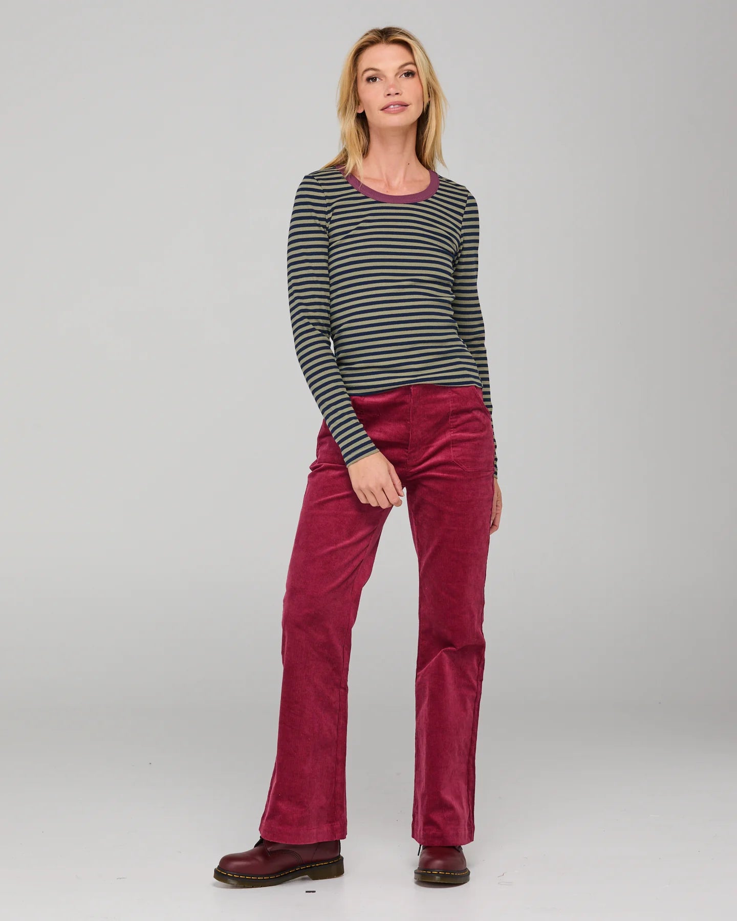 Bellissimo L/S Top Stripe Khaki/Navy Tops Boom Shankar