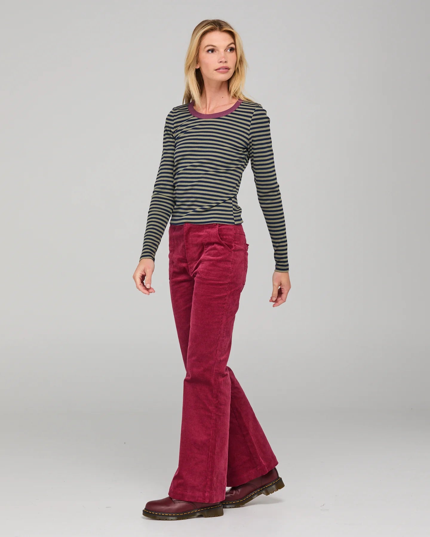 Bellissimo L/S Top Stripe Khaki/Navy Tops Boom Shankar