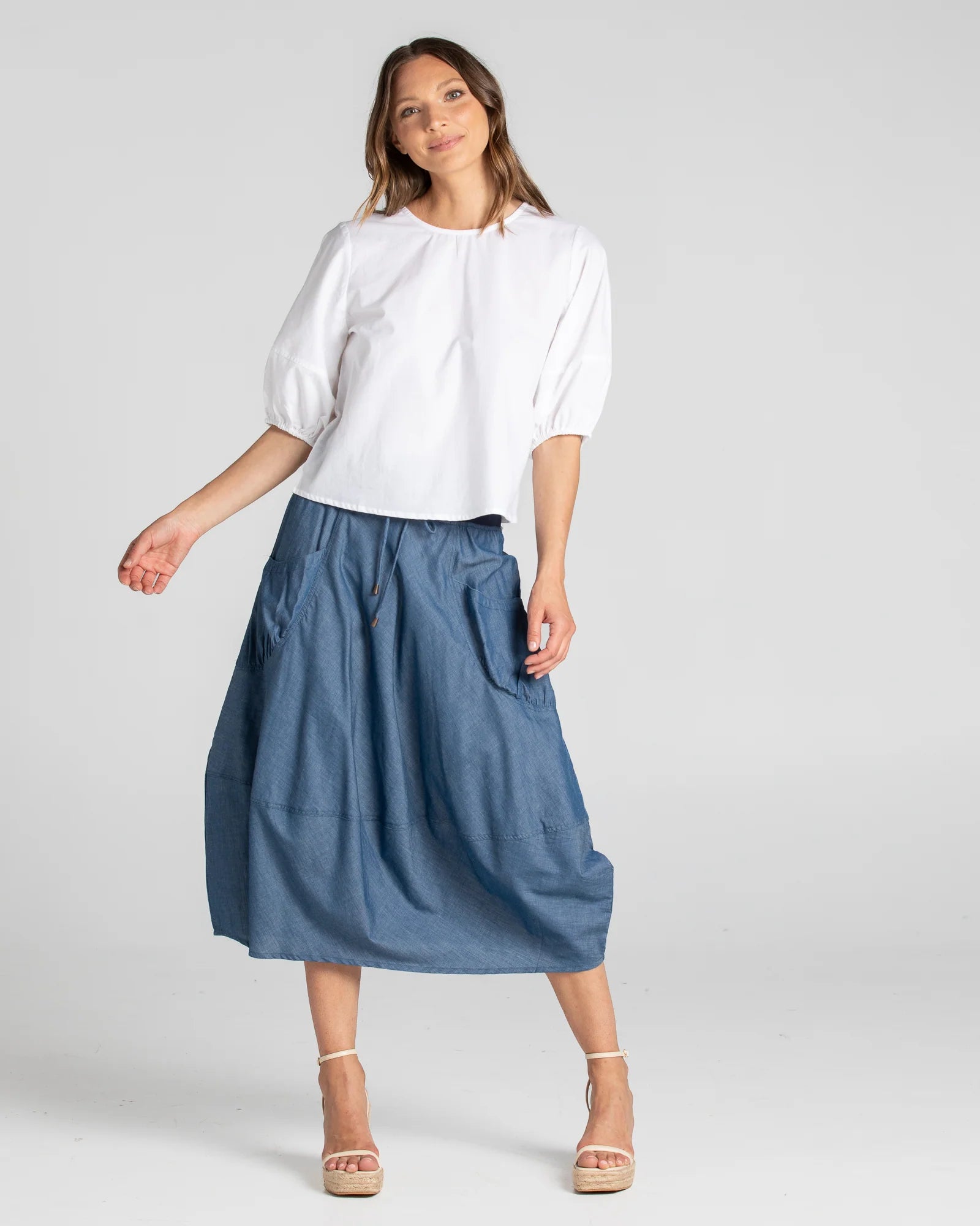 Guru Skirt Basic - Blue Chambray Skirts Boom Shankar