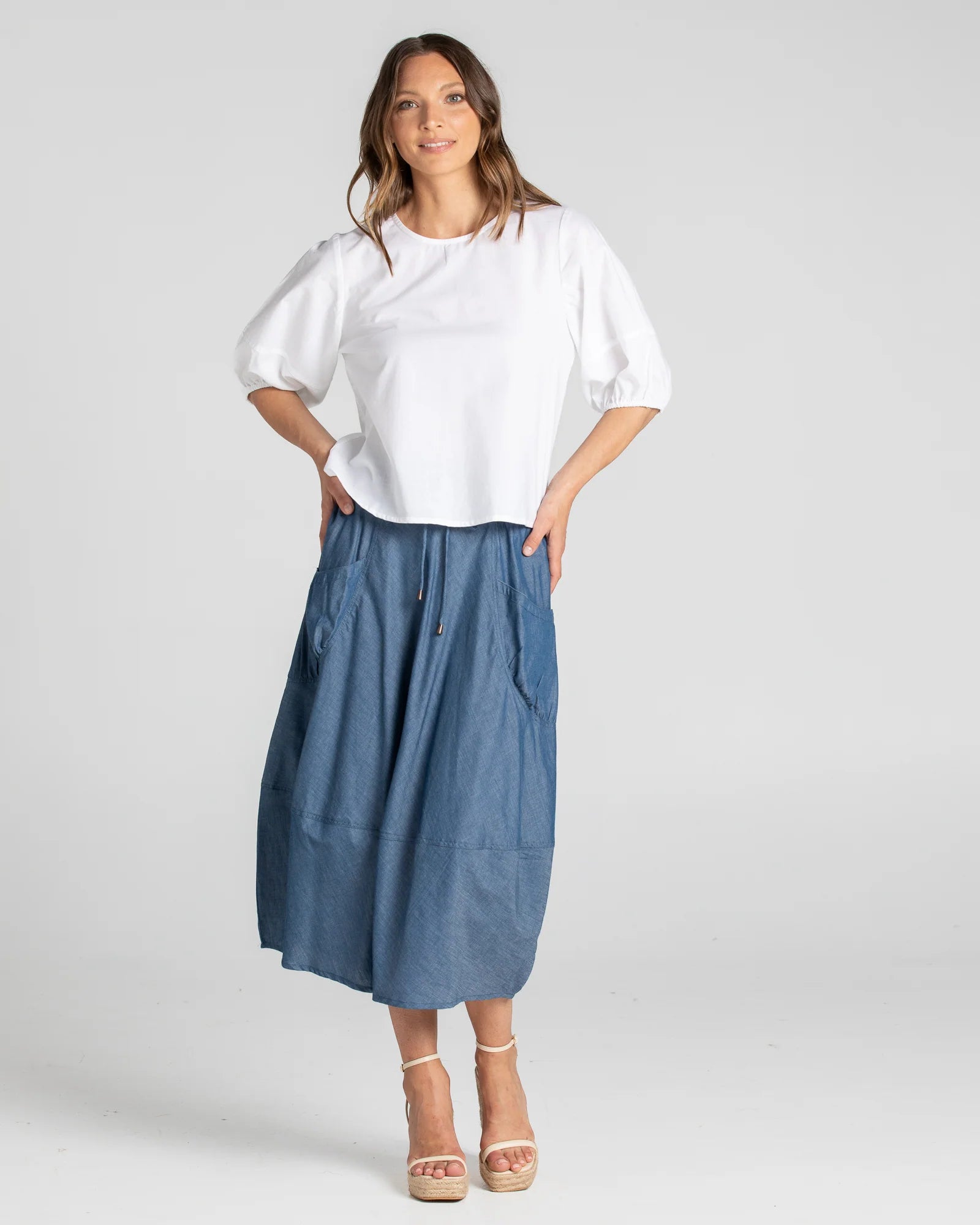Guru Skirt Basic - Blue Chambray Skirts Boom Shankar