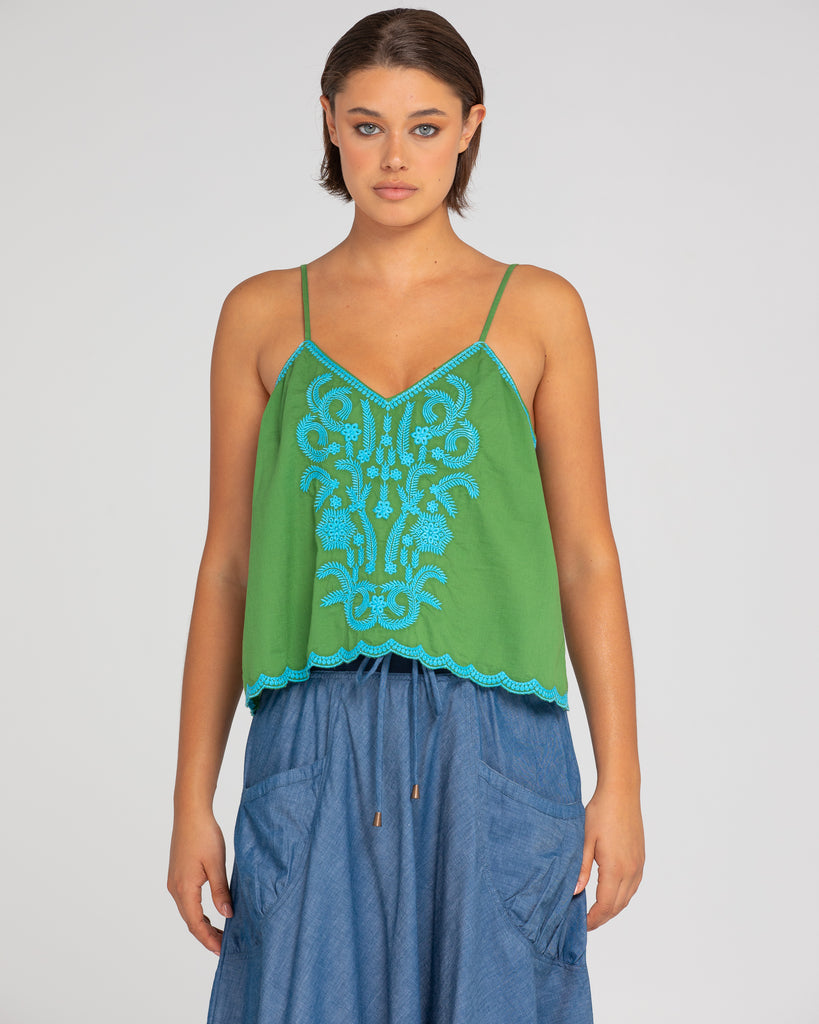 Ahana Singlet Embroidered Green Tops Boom Shankar   