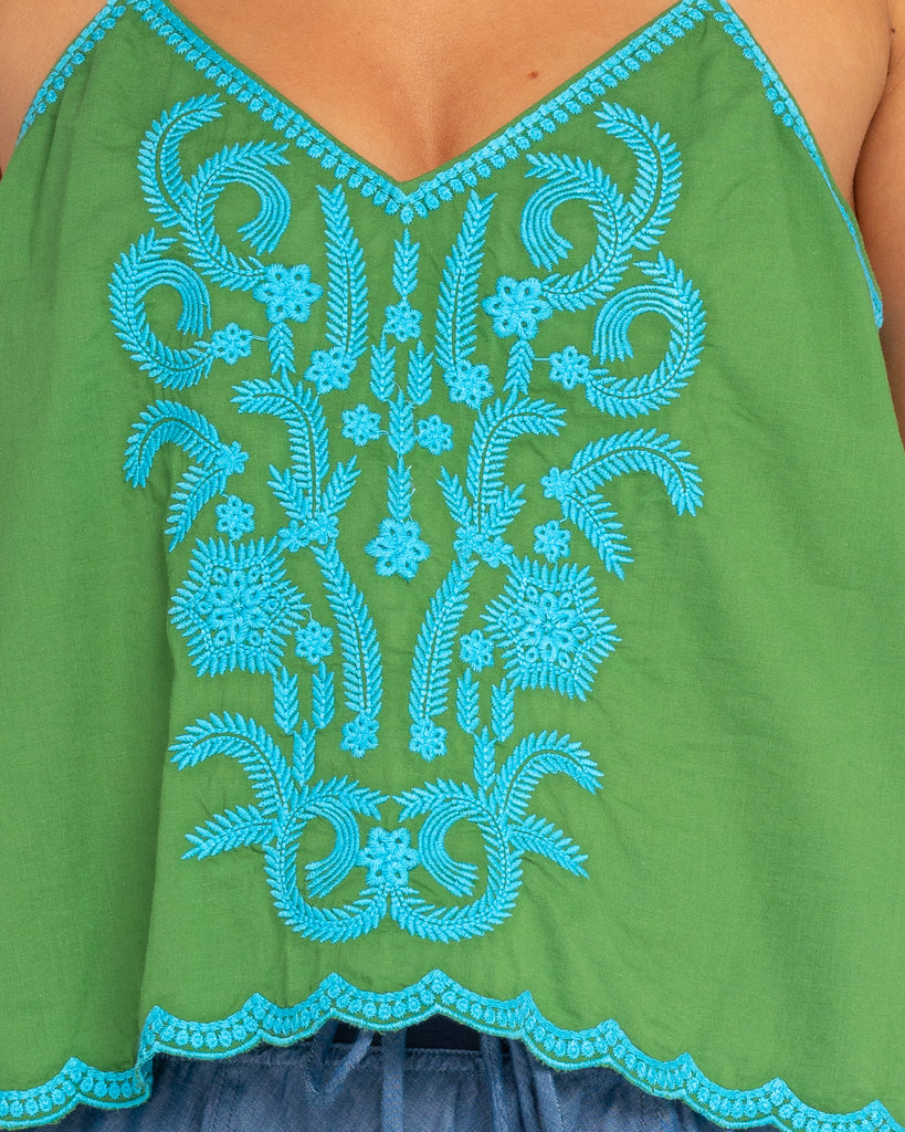 Ahana Singlet Embroidered Green Tops Boom Shankar   