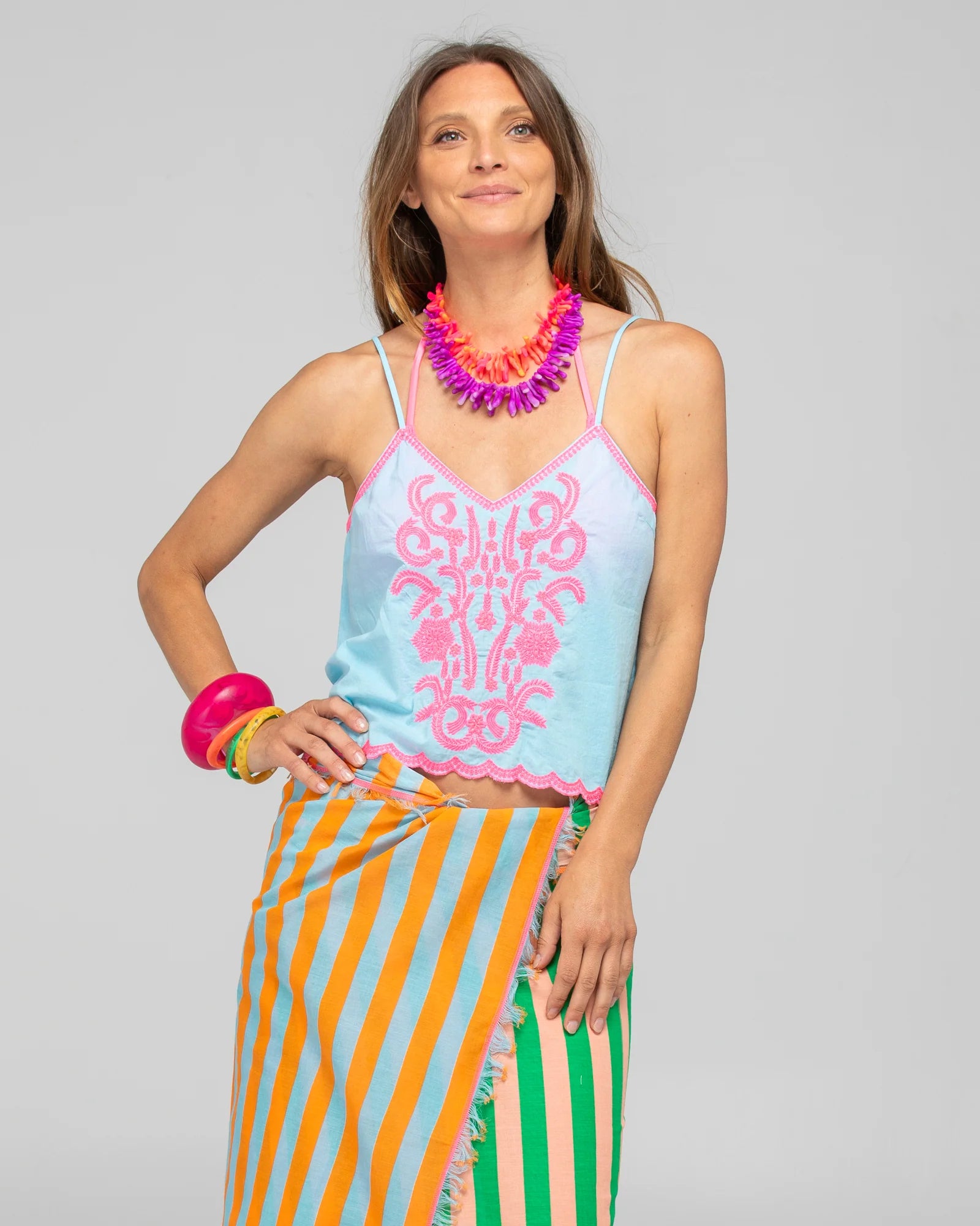 Ahana Singlet Sky Blue Tops Boom Shankar