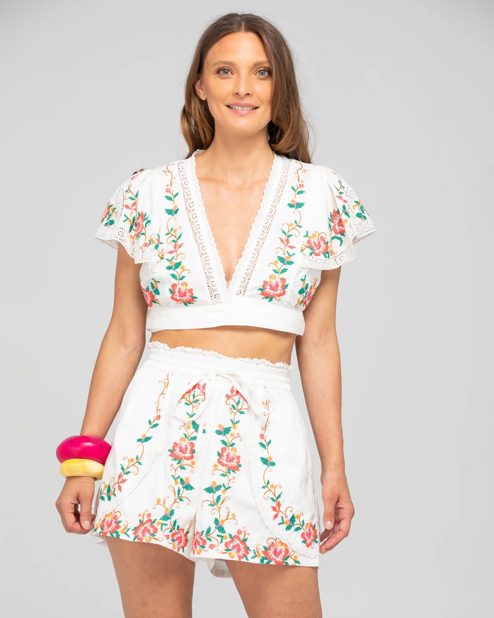 Bella Wrap Top White Multi Tops Boom Shankar