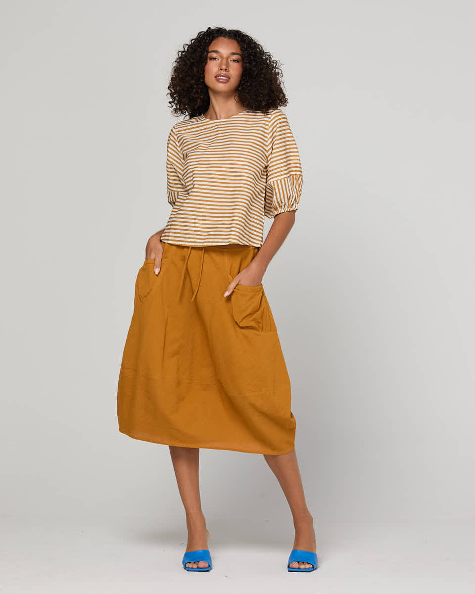 Ava Top Mustard Stripe Tops Boom Shankar