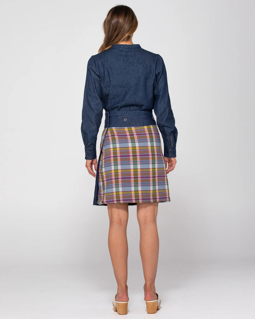 Rosanna Skirt Long Astrid Check/Dark Denim - Global Free Style