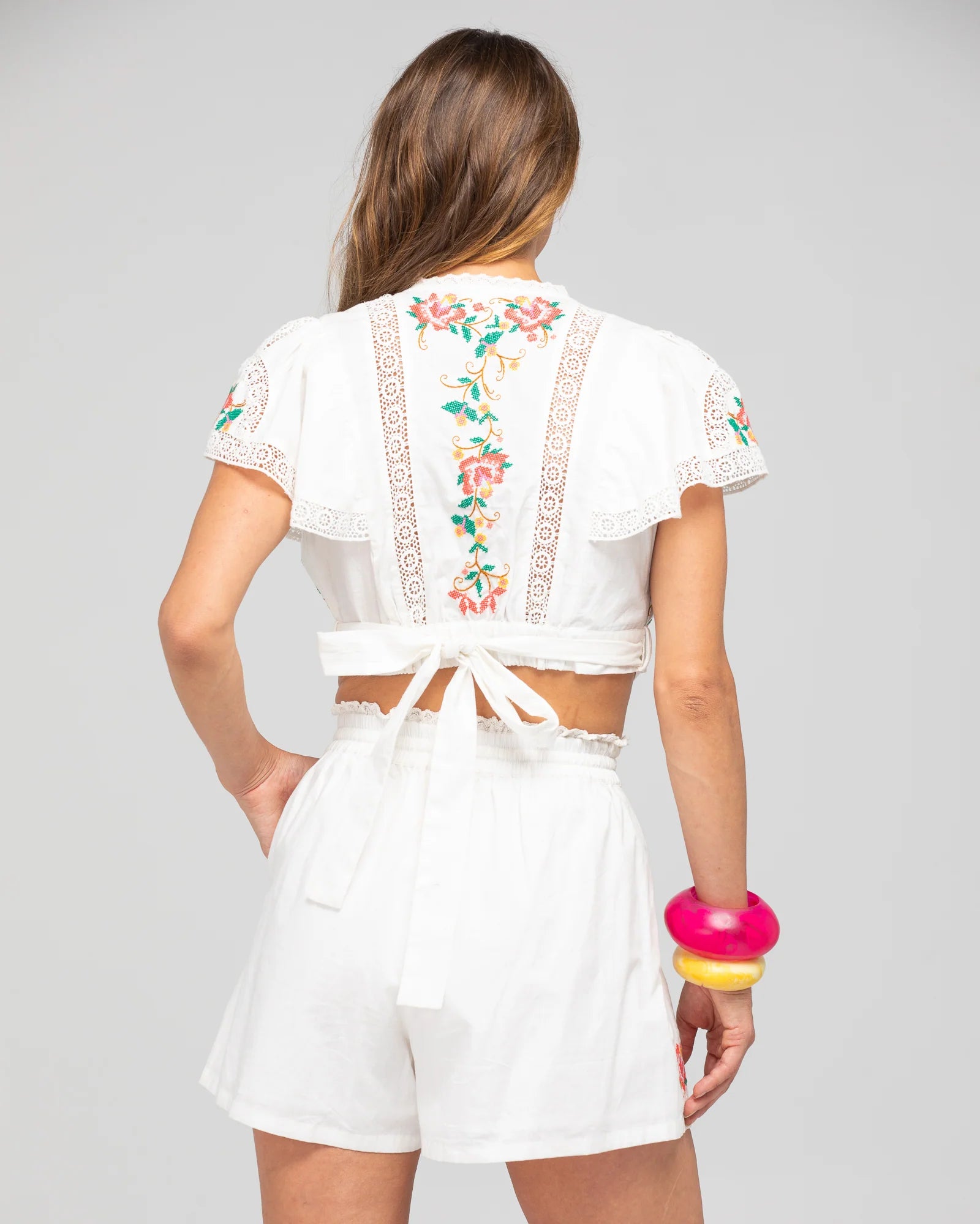 Bella Wrap Top White Multi Tops Boom Shankar