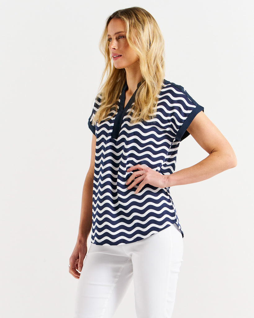 Bridie Tee Navy Wave Stripe Tops Betty Basics   