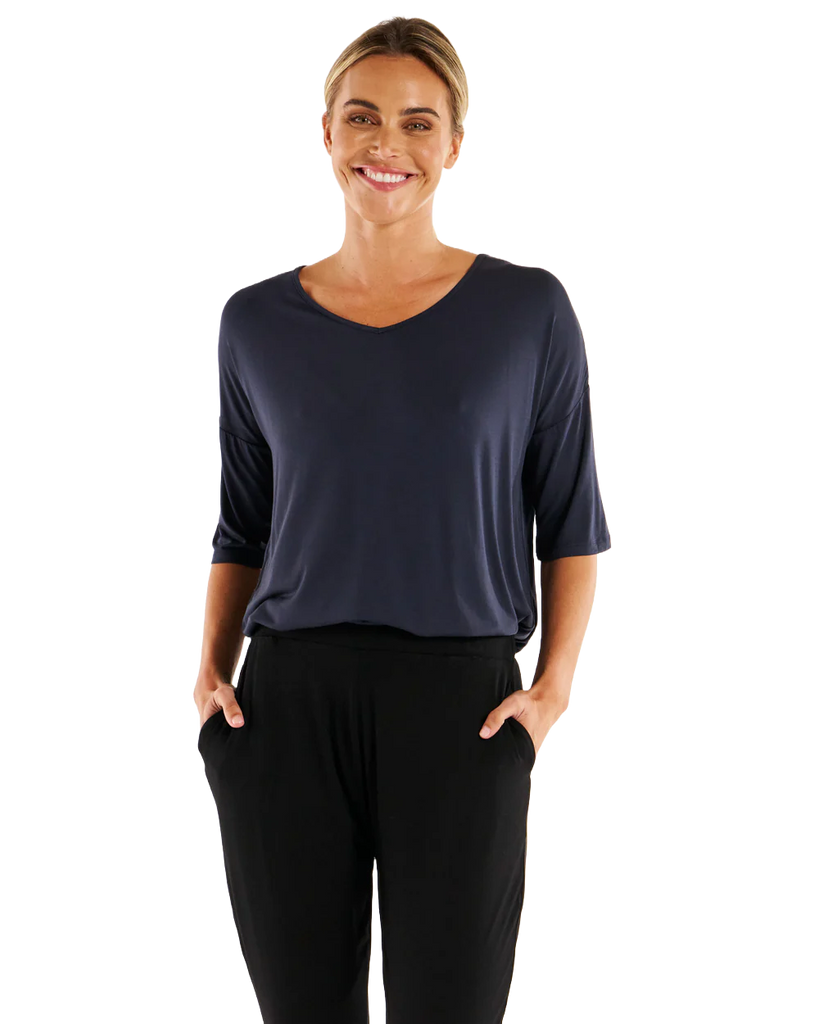 Brielle Bamboo V-Neck Tee Petrol Tops Betty Basics   