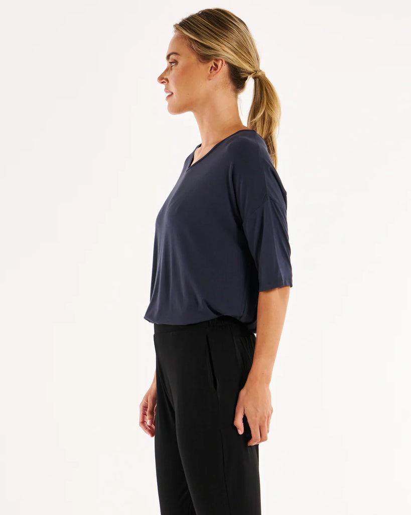 Brielle Bamboo V-Neck Tee Petrol Tops Betty Basics   