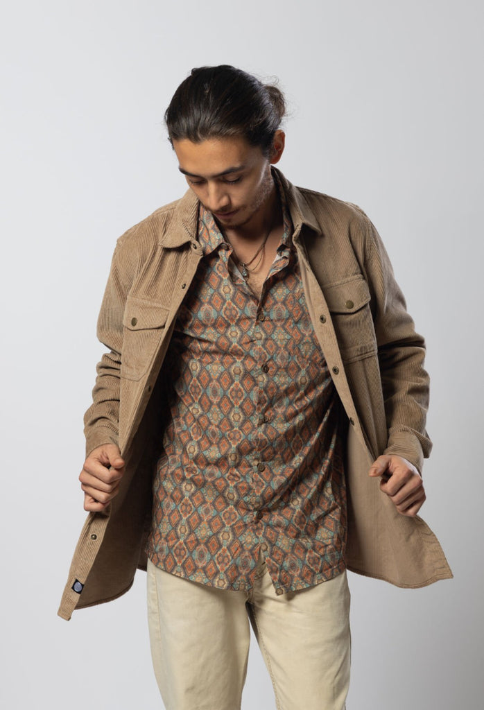 Corduroy Long Latte Shirt Mens Tops Skumi