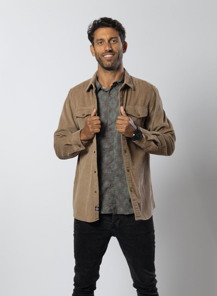 Corduroy Long Latte Shirt Mens Tops Skumi