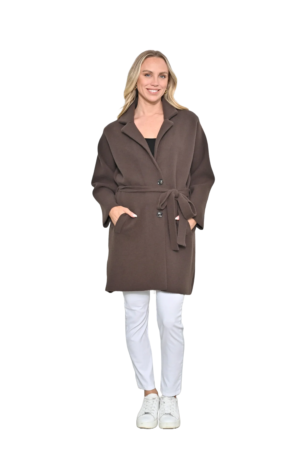 Button Front Coat with Waist Tie - Chocolate Jackets New u Collection