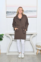 Button Front Coat with Waist Tie - Chocolate Jackets New u Collection S/M(6-10)