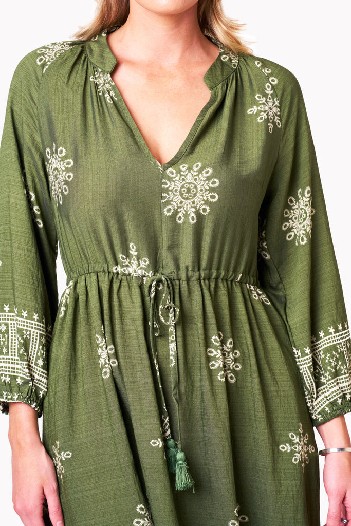 Solstice Midi Dress Green Print Dresses Boho   