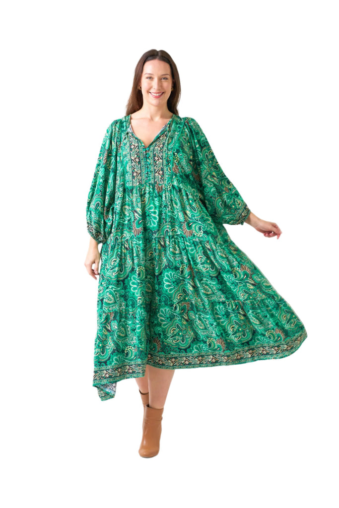 Reyes Dress Green Print Dresses Boho S/M(8-12)