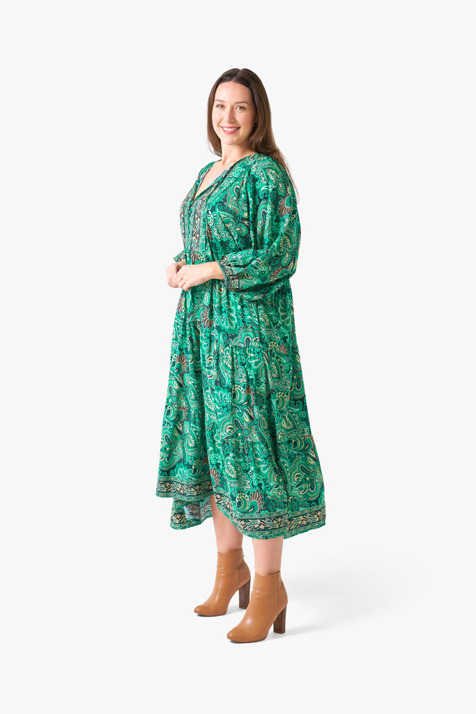 Reyes Dress Green Print Dresses Boho