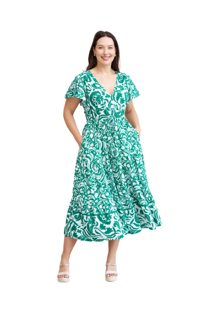 Alysha Midi Dress Green Print Dresses Boho S(8-10)