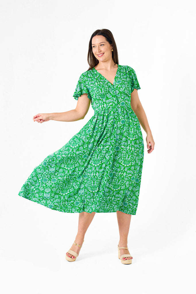 Glover Dress Green Print Dresses Boho   