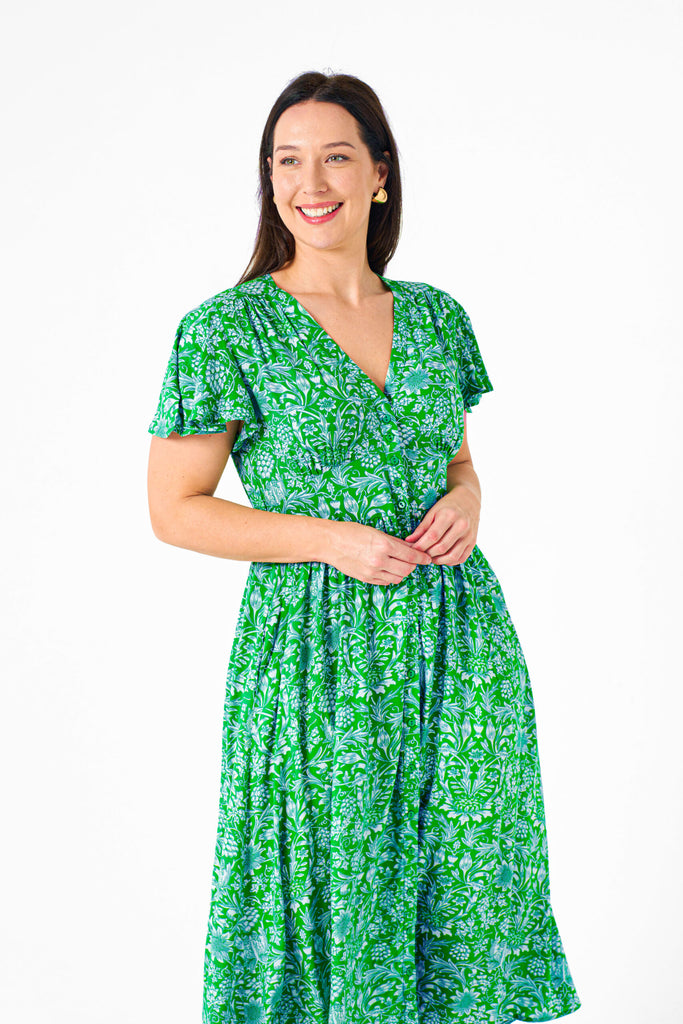 Glover Dress Green Print Dresses Boho   