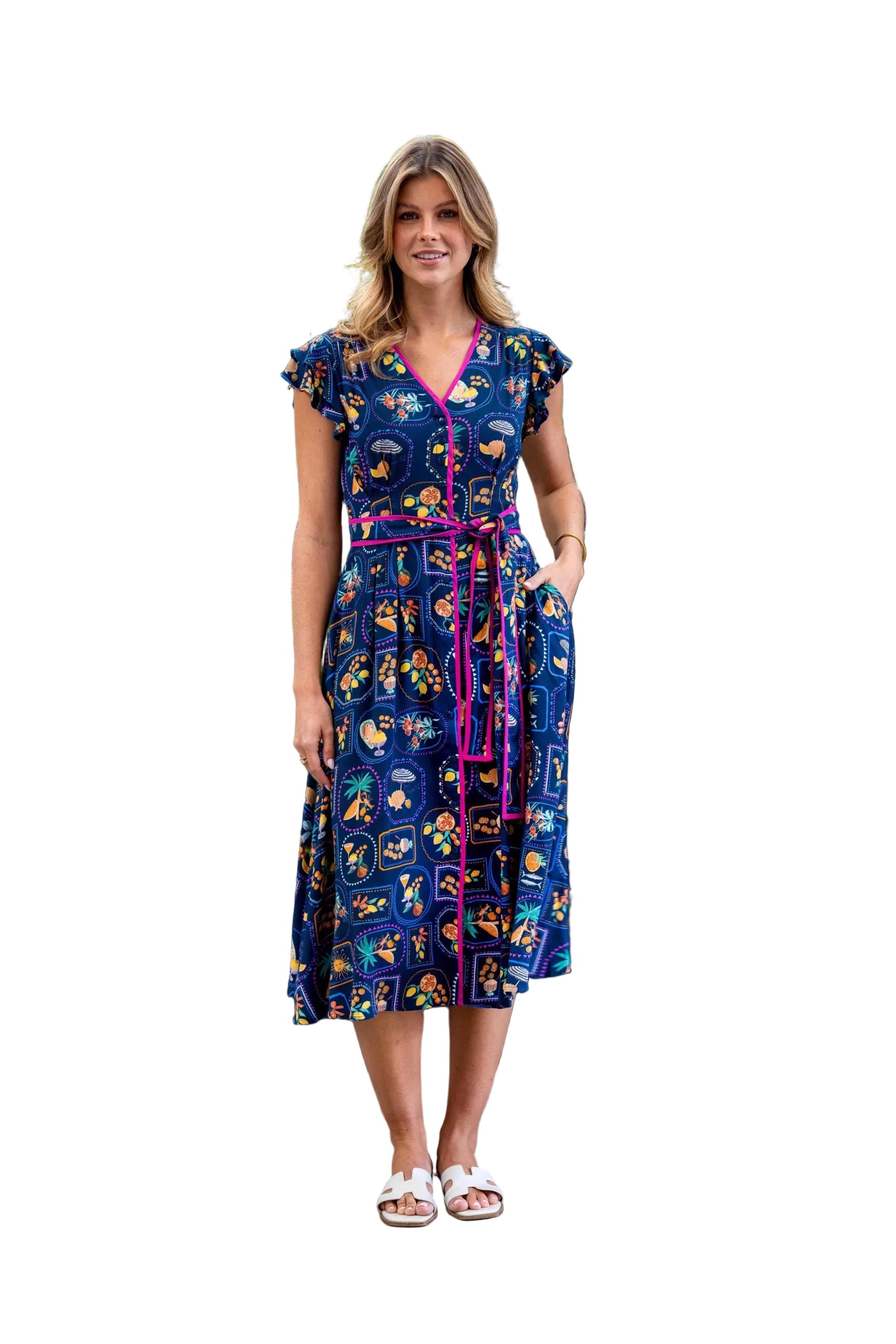 Lance Midi Dress Navy Print Dresses Boho S(8-10)