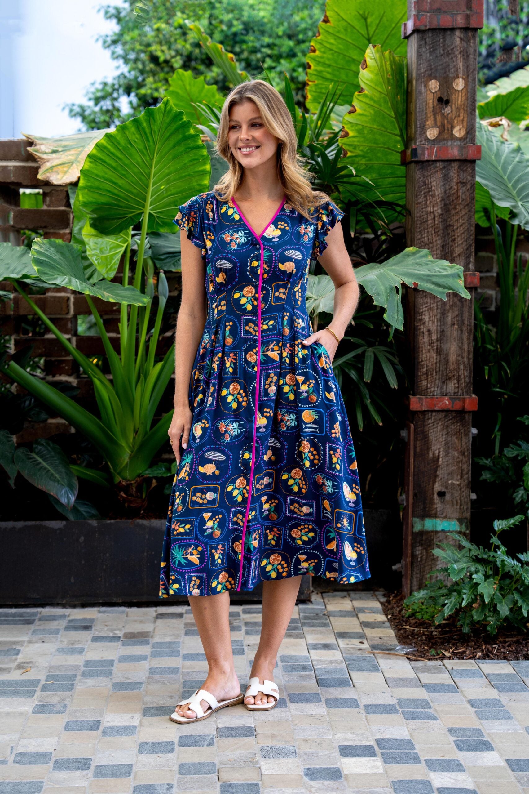 Lance Midi Dress Navy Print Dresses Boho