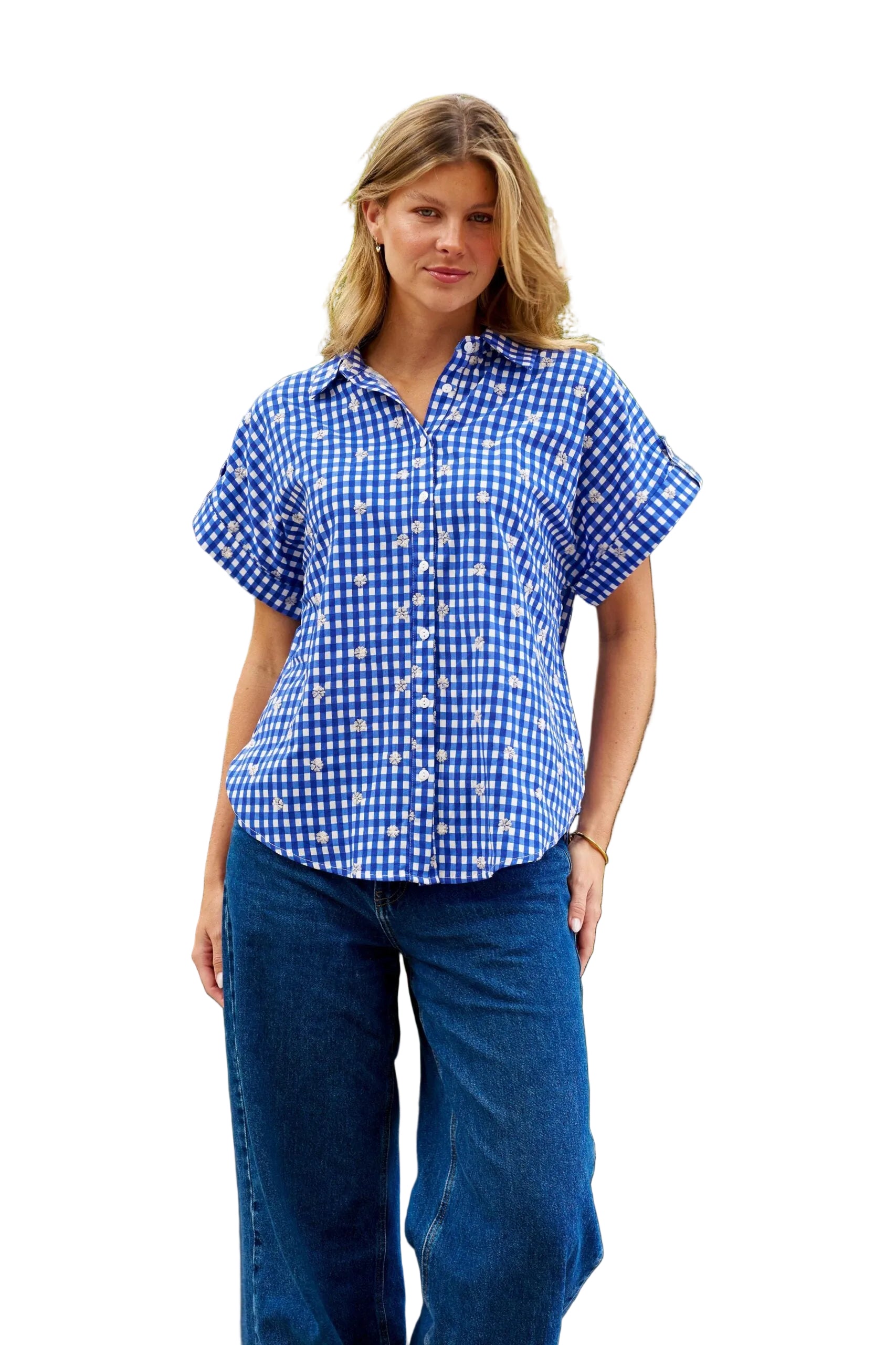 Maddox Top Blue Check Tops Boho S(8-10)