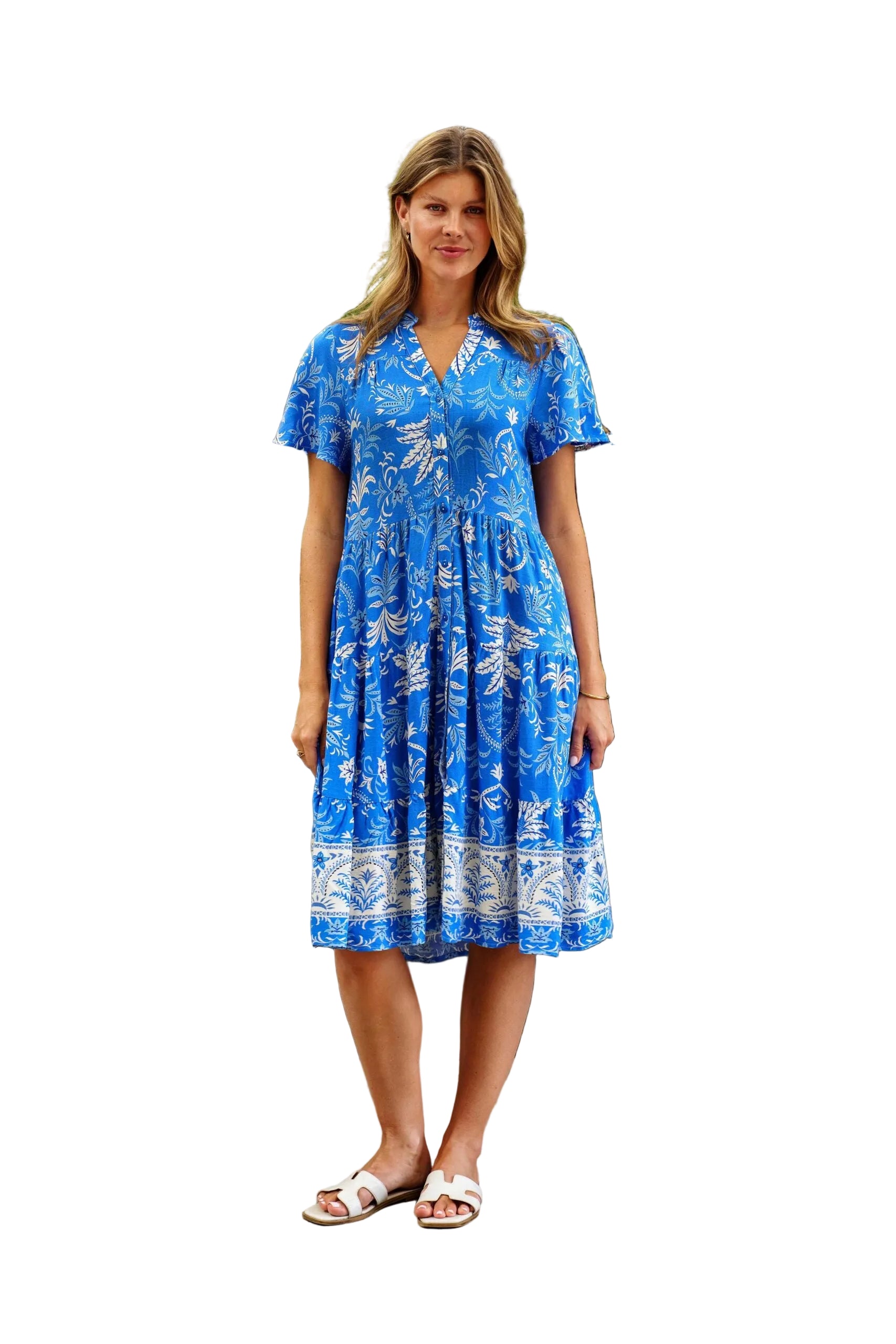 Lyons Dress Blue Print Dresses Boho S(8-10)