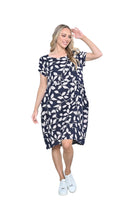 Leaf Linen Dress Navy - Global Free Style