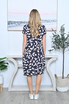Leaf Linen Dress Navy - Global Free Style