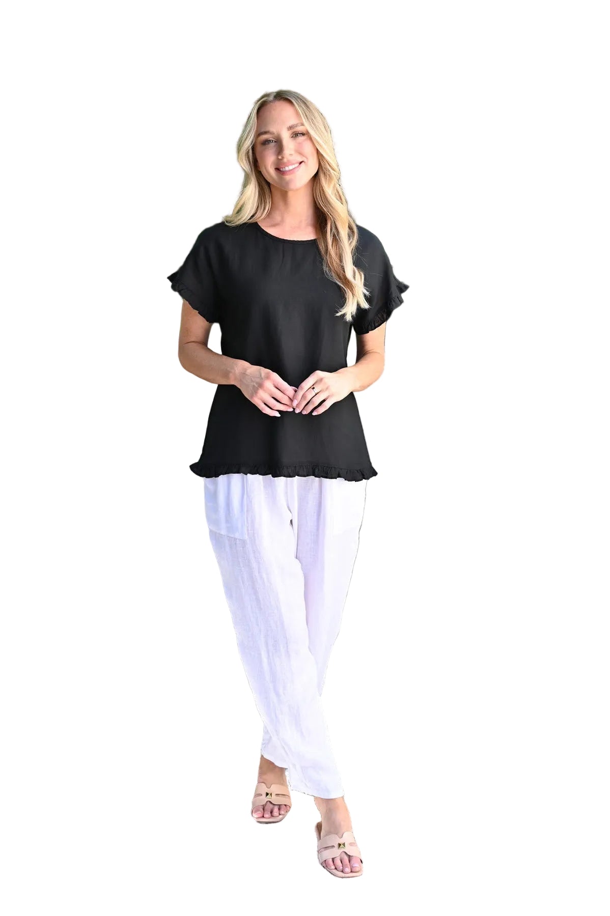 Raffle SL & Hem Linen Top Black Tops Cali & Co S/M